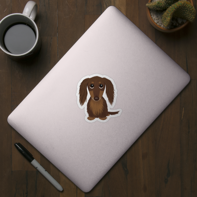 Cute Dog | Longhaired Chocolate Brown Dachshund | Wiener Dog by Coffee Squirrel